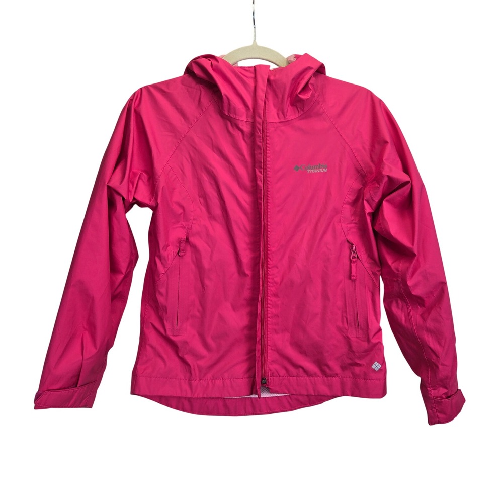Columbia Titanium Kids Pink Hooded Windbreaker‎ Jacket Size 10/12 Kidcore Barbie
